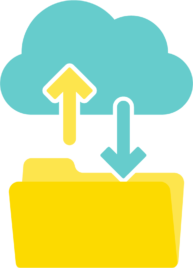 Zwischen einer Wolke (Cloud) und einem Ordner wird der Datenaustausch mithilfe von Pfeilen gezeigt