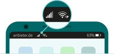 Auf einem Handy ist in der oberen Leiste ein Netzempfangzeichen und ein Wlan Zeichen zu sehen.