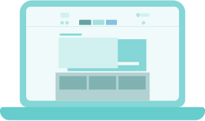 Mehrere abstrahiert dargestellte Fenster sind in einem Bildschirm geöffnet.