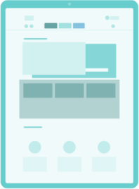 Mehrere abstrahiert dargestellte Fenster sind in einem Tablet-Bildschirm geöffnet.